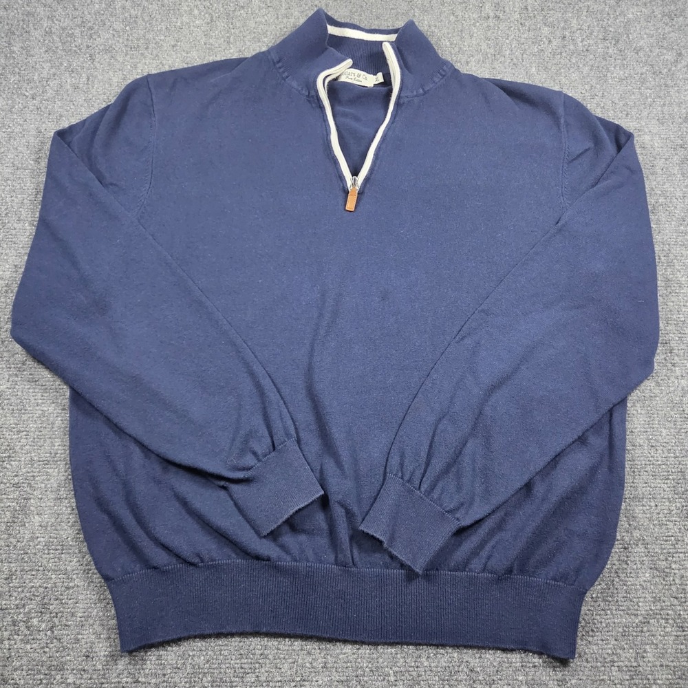 Collars & Co. Pullover Mens XL Pure Cotton Navy Blue Quarter Zip